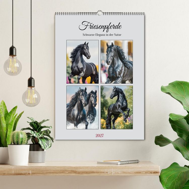 Produktbild: Friesenpferde. Schwarze Eleganz in der Natur (Wandkalender 2027 DIN A2 hoch), CALVENDO Monatskalender