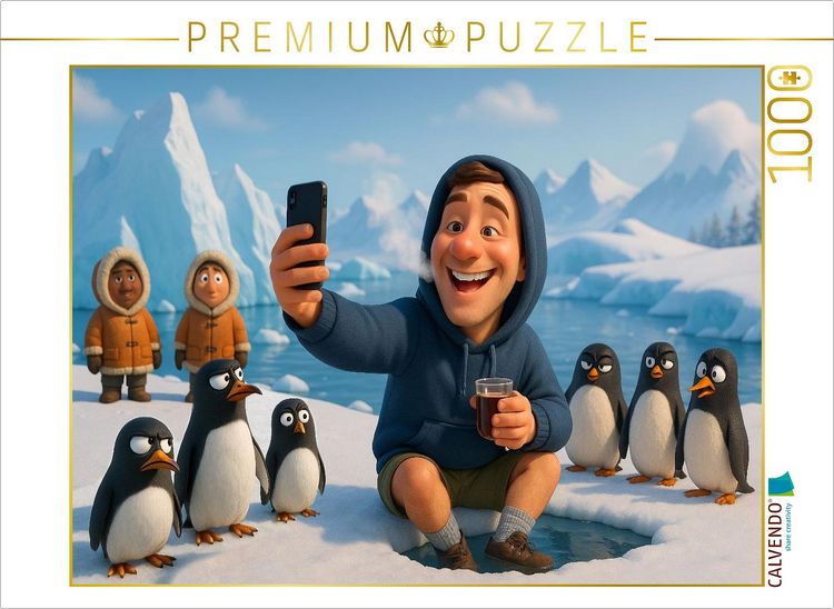 Produktbild: CALVENDO Puzzle Pinguinselfie - Manchen kann es nicht kalt genug sein | 1000 Teile Lege-Gr&ouml;&szlig;e 64x48cm Foto-Puzzle f&uuml;r gl&uuml;ckliche Stunden