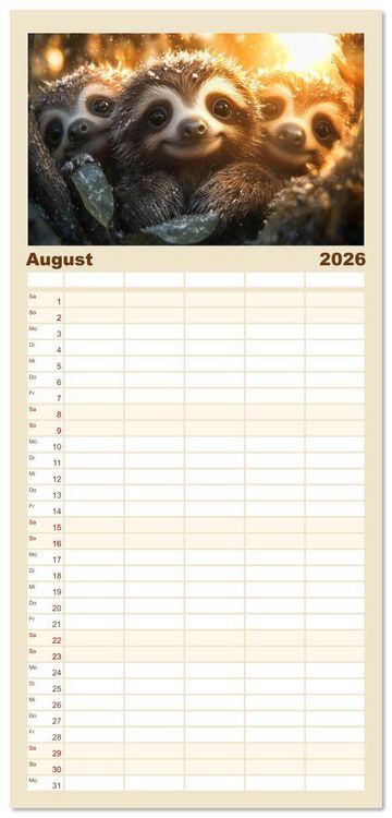 Produktbild: Familienplaner 2026 - Augen wie Kn&ouml;pfe mit 5 Spalten (Wandkalender, 21 x 45 cm) CALVENDO