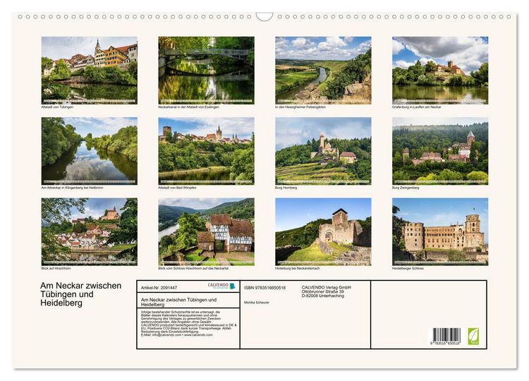 Produktbild: Am Neckar zwischen T&uuml;bingen und Heidelberg (Wandkalender 2026 DIN A2 quer), CALVENDO Monatskalender