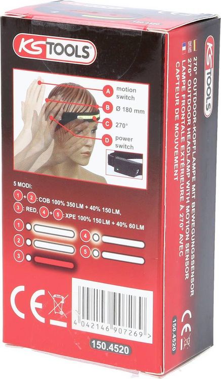 Produktbild: KS Tools LED Stirnlampe akkubetrieben 350lm 8h 150.4520