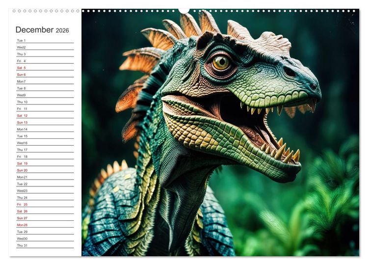 Produktbild: AI Dino Delights Mesmerizing Views of Prehistoric Life (High Quality Premium Wall Calendar 2026 DIN A2 landscape),CALVENDO 12 Month Wall Calendar