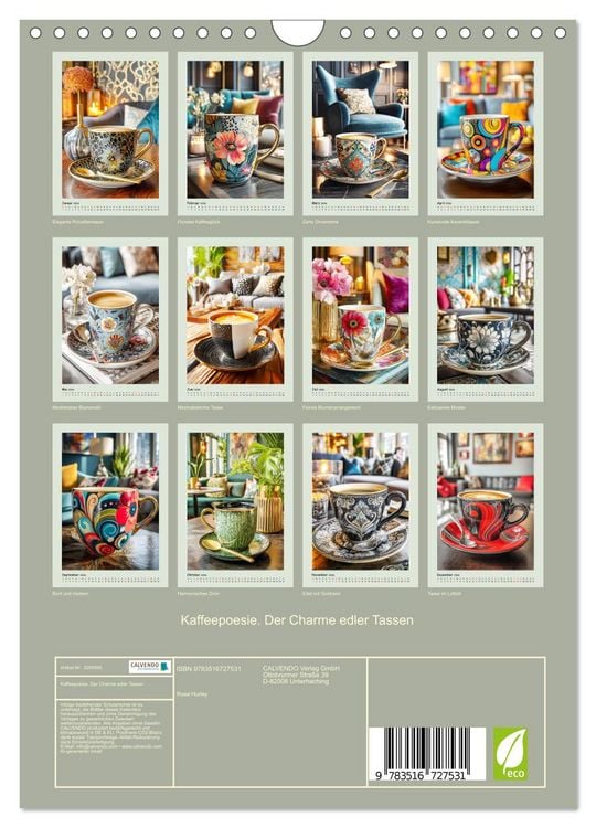 Produktbild: Kaffeepoesie. Der Charme edler Tassen (Wandkalender 2026 DIN A4 hoch), CALVENDO Monatskalender