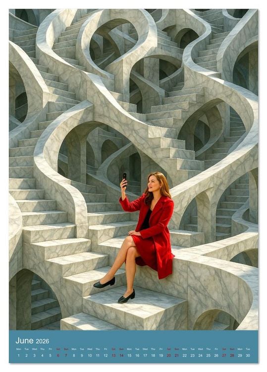Produktbild: Paths like Escher (Desk Calendar 2026 DIN A5 portrait), CALVENDO 12 Month DeskCalendar