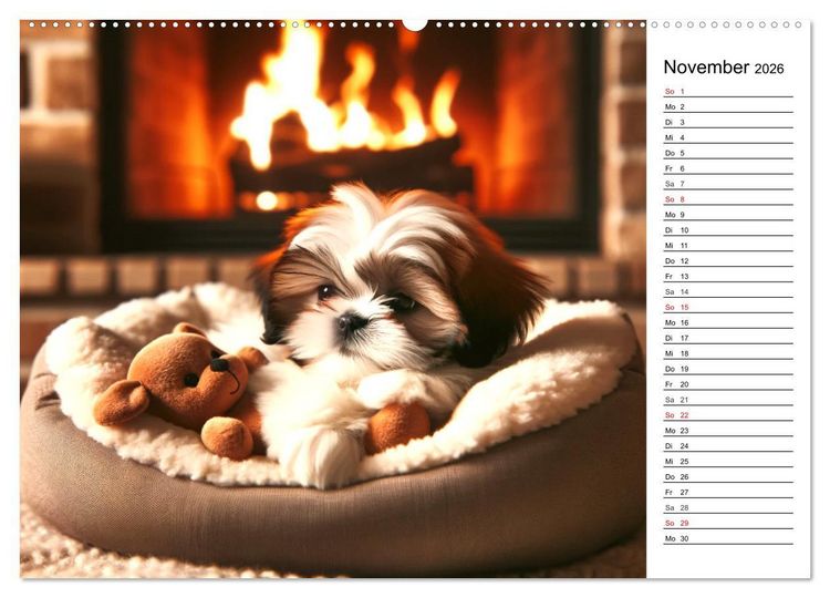 Produktbild: Hundewelpen zum Verlieben - KI Illustrationen (Wandkalender 2026 DIN A2 quer), CALVENDO Monatskalender