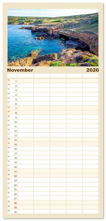 Produktbild: Familienplaner 2026 - Sardinien Insel mit Meerblick mit 5 Spalten (Wandkalender, 21 x 45 cm) CALVENDO