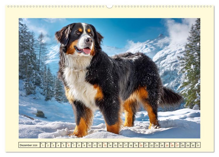 Produktbild: Berner Sennenhund. Sanfte Seelen zwischen Alpengl&uuml;ck und Abenteuerlust (hochwertiger Premium Wandkalender 2026 DIN A2 quer), Kunstdruck in Hochglanz