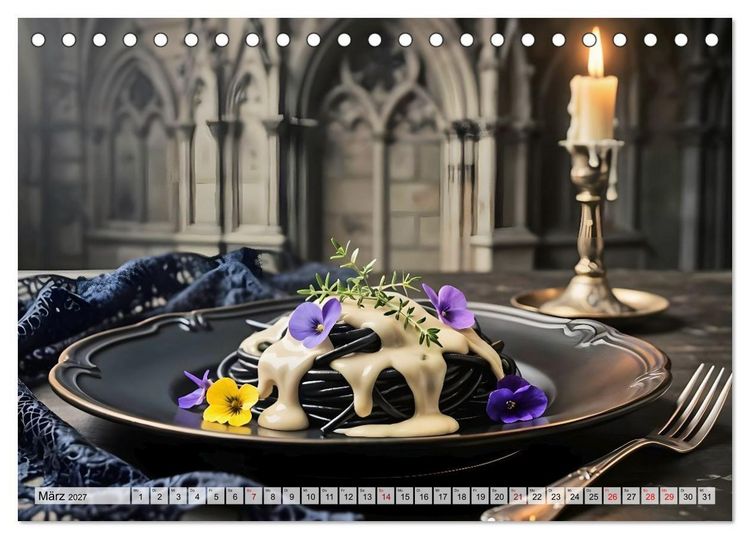 Produktbild: Schattenbankett - Gothic Fine Dining &ndash; 12 Men&uuml;s in dunkler Eleganz (Tischkalender 2027 DIN A5 quer), CALVENDO Monatskalender