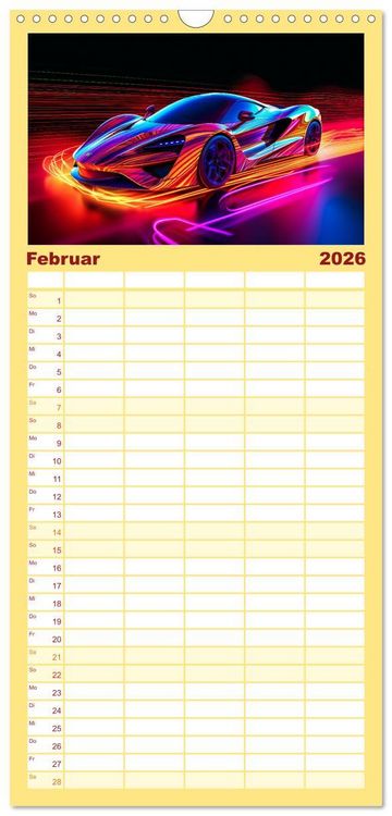 Produktbild: Familienplaner 2026 - Futuristische Neon Cars mit 5 Spalten (Wandkalender, 21 x 45 cm) CALVENDO