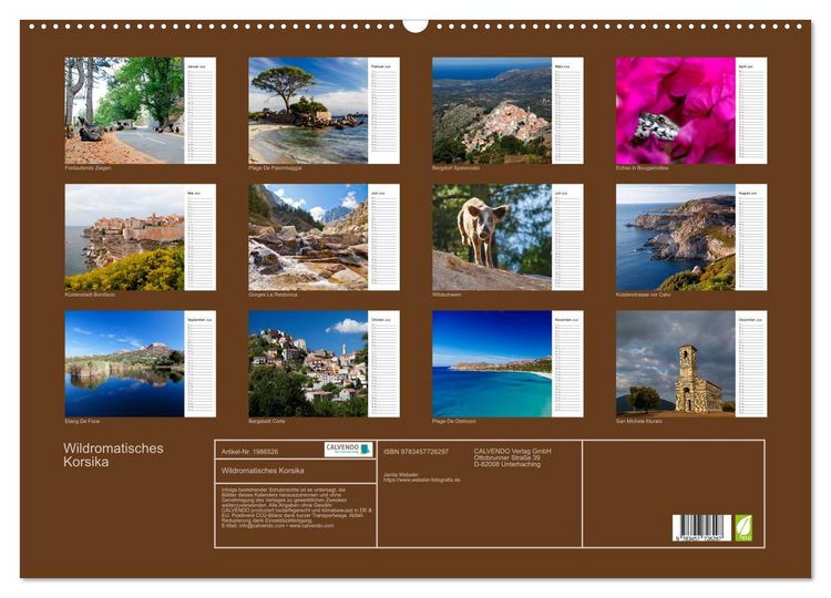 Produktbild: Wildromatisches Korsika (Wandkalender 2026 DIN A2 quer), CALVENDO Monatskalender