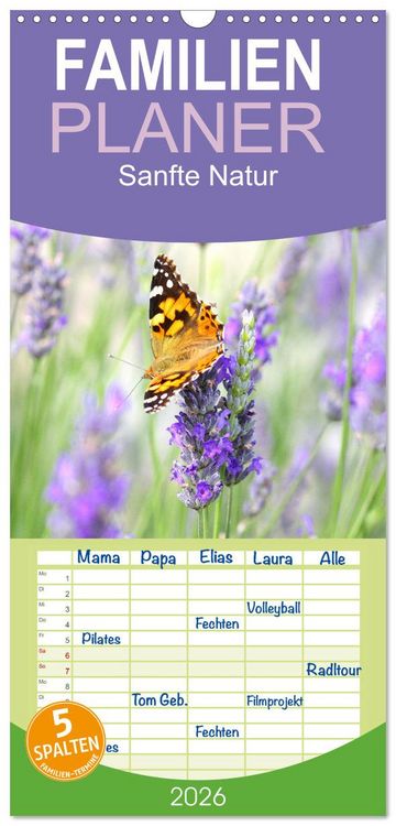 Produktbild: Familienplaner 2026 - Sanfte Natur mit 5 Spalten (Wandkalender, 21 x 45 cm) CALVENDO
