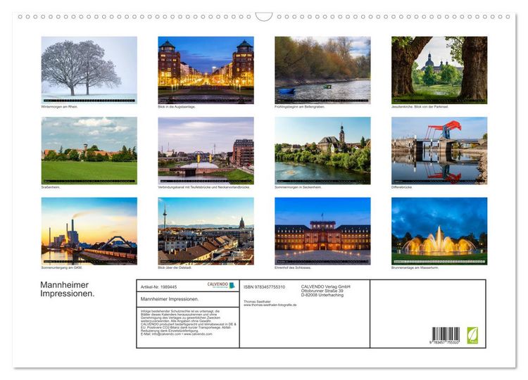 Produktbild: Mannheimer Impressionen. (Wandkalender 2026 DIN A2 quer), CALVENDO Monatskalender