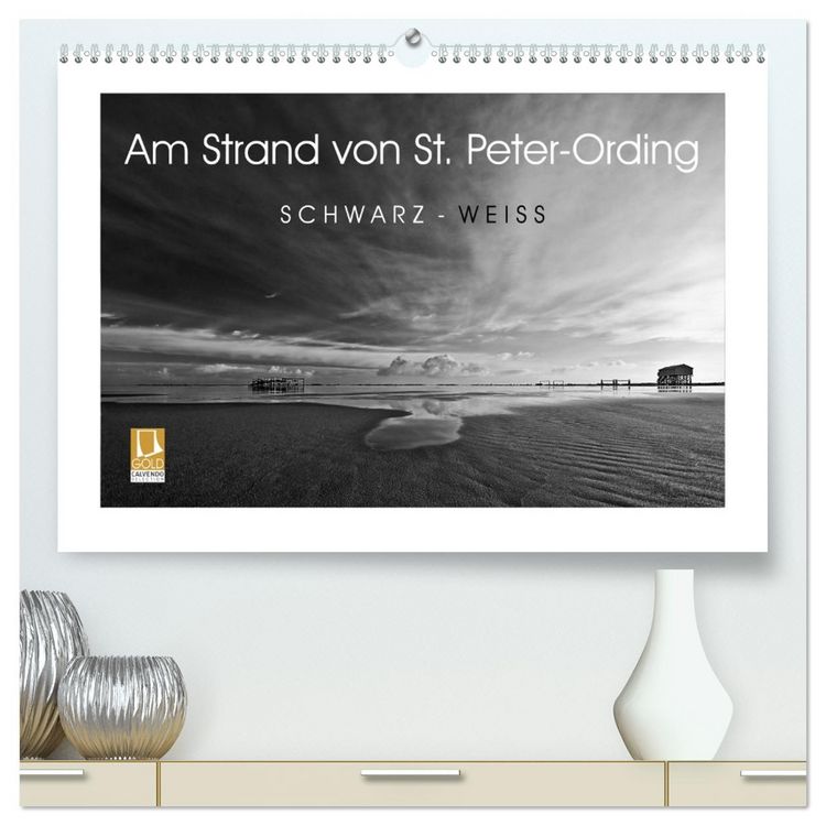 Produktbild: Am Strand von St. Peter-Ording SCHWARZ-WEISS (hochwertiger Premium Wandkalender 2026 DIN A2 quer), Kunstdruck in Hochglanz