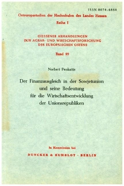 Produktbild: Der Finanzausgleich in der Sowjetunion und seine Bedeutung f&uuml;r die Wirtschaftsentwicklung der Unionsrepubliken.
