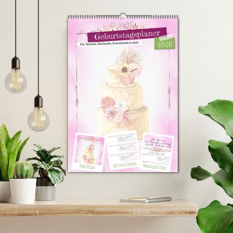 Produktbild: Geburtstagsplaner Boho Rosa - F&uuml;r Termine, Geschenke, Eventdetails & mehr (Wandkalender 2026 DIN A2 hoch), CALVENDO Monatskalender