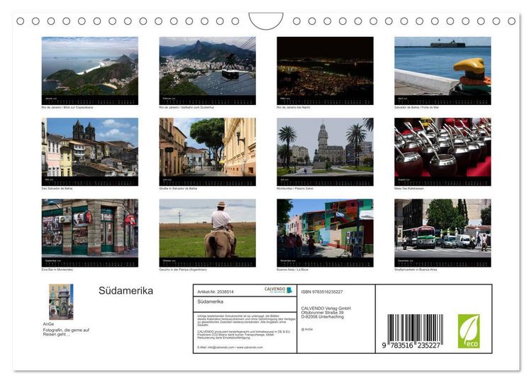 Produktbild: S&uuml;damerika (Wandkalender 2026 DIN A4 quer), CALVENDO Monatskalender
