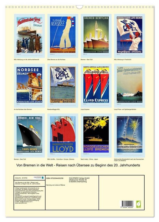Produktbild: Von Bremen in die Welt - Reisen nach &Uuml;bersee zu Beginn des 20. Jahrhunderts (Wandkalender 2027 DIN A2 hoch), CALVENDO Monatskalender