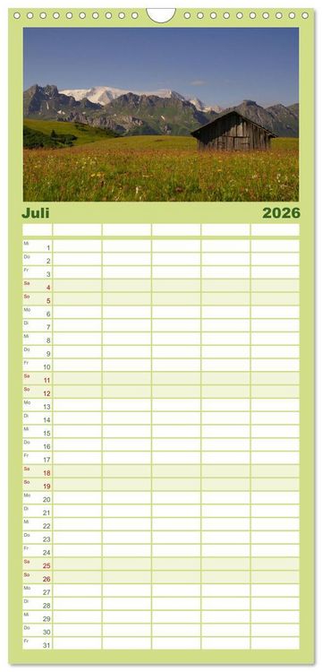 Produktbild: Familienplaner 2026 - S&uuml;dtirol im Jahreslauf mit 5 Spalten (Wandkalender, 21 x 45 cm) CALVENDO