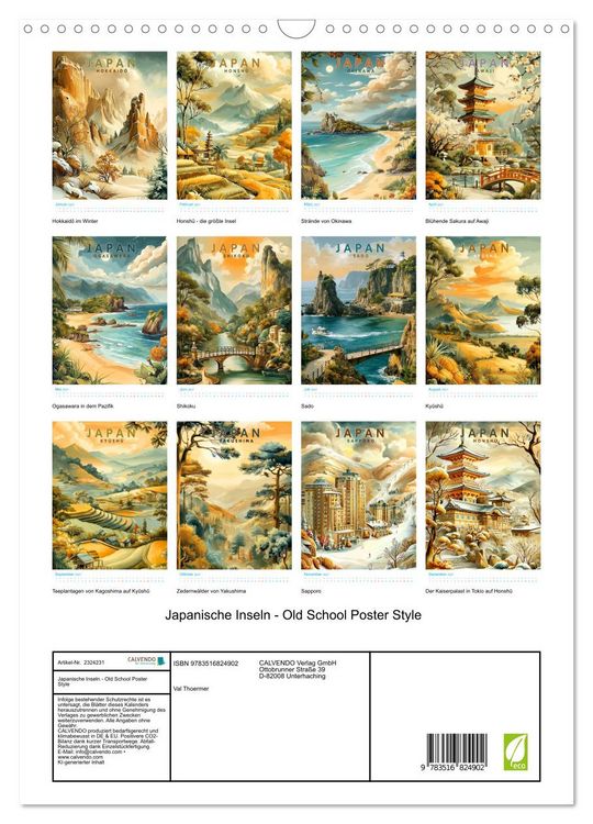 Produktbild: Japanische Inseln - Old School Poster Style (Wandkalender 2027 DIN A3 hoch), CALVENDO Monatskalender