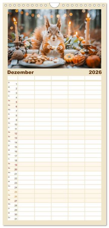 Produktbild: Familienplaner 2026 - Lustige Eichh&ouml;rnchen mit 5 Spalten (Wandkalender, 21 x 45 cm) CALVENDO