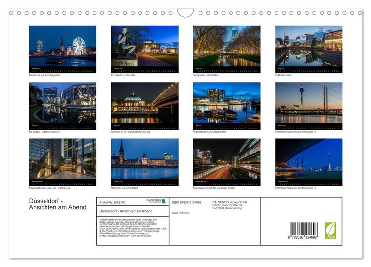 Produktbild: D&uuml;sseldorf - Ansichten am Abend (Wandkalender 2026 DIN A3 quer), CALVENDO Monatskalender