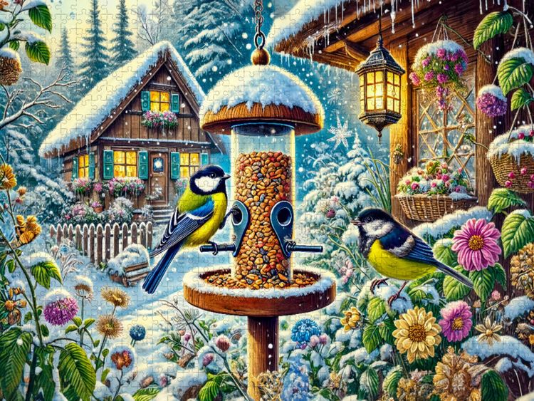 Produktbild: CALVENDO Puzzle Kohlmeisen am Futterhaus | 1000 Teile Lege-Gr&ouml;&szlig;e 64x48cm Foto-Puzzle f&uuml;r gl&uuml;ckliche Stunden
