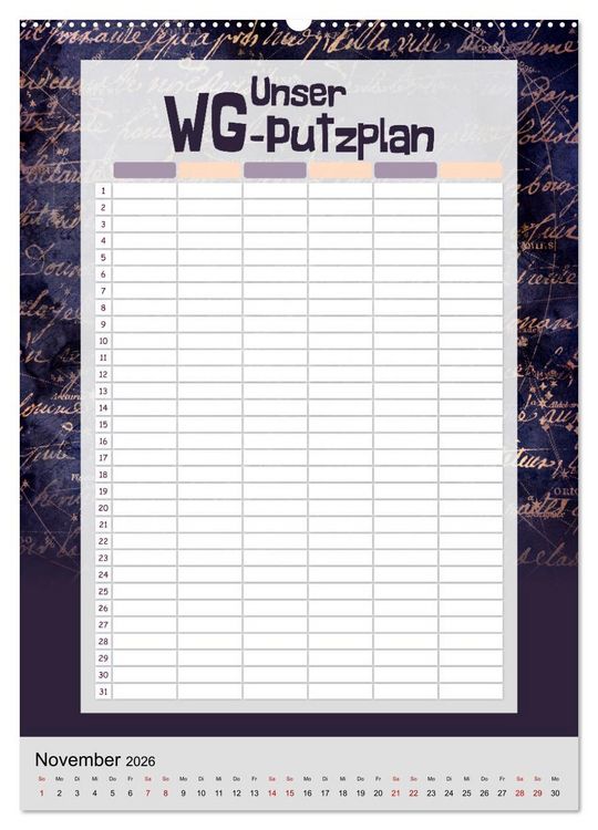 Produktbild: Gothic WG-Putzplan & Kalender 2026 (Wandkalender 2026 DIN A2 hoch), CALVENDO Monatskalender