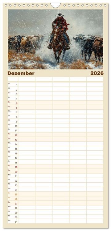 Produktbild: Familienplaner 2026 - Pferde, Staub und Freiheit mit 5 Spalten (Wandkalender, 21 x 45 cm) CALVENDO
