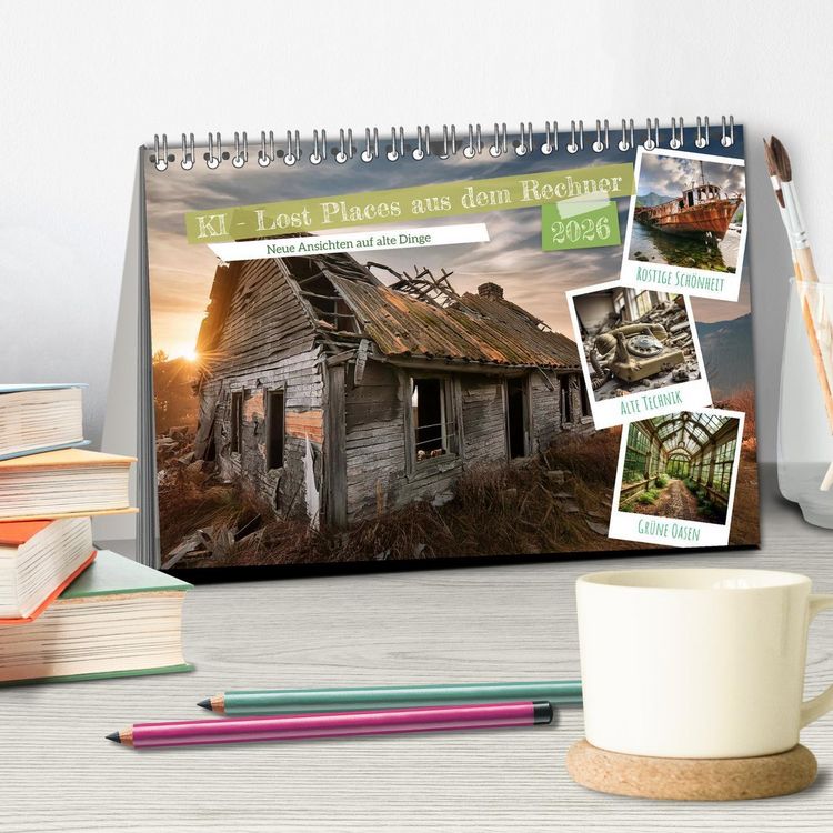Produktbild: KI - Lost Places aus dem Rechner (Tischkalender 2026 DIN A5 quer), CALVENDO Monatskalender