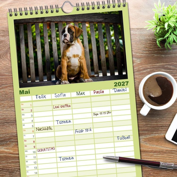 Produktbild: Familienplaner 2027 - Wenn ich gro&szlig; bin werd' ich Boxer mit 5 Spalten (Wandkalender, 21 x 45 cm) CALVENDO