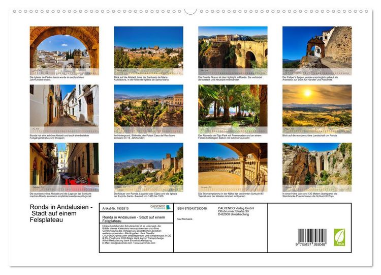 Produktbild: Ronda in Andalusien - Stadt auf einem Felsplateau (hochwertiger Premium Wandkalender 2026 DIN A2 quer), Kunstdruck in Hochglanz