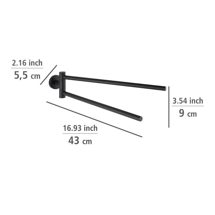 Produktbild: Handtuchhalter Mod. Bosio 2-armig inkl. Kleber, Schwarz matt, Befestigen ohne bohren - Power-Loc&reg;
