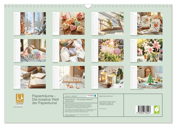 Produktbild: Papiertr&auml;ume - Die kreative Welt der Papierkunst (Wandkalender 2027 DIN A3 quer), CALVENDO Monatskalender