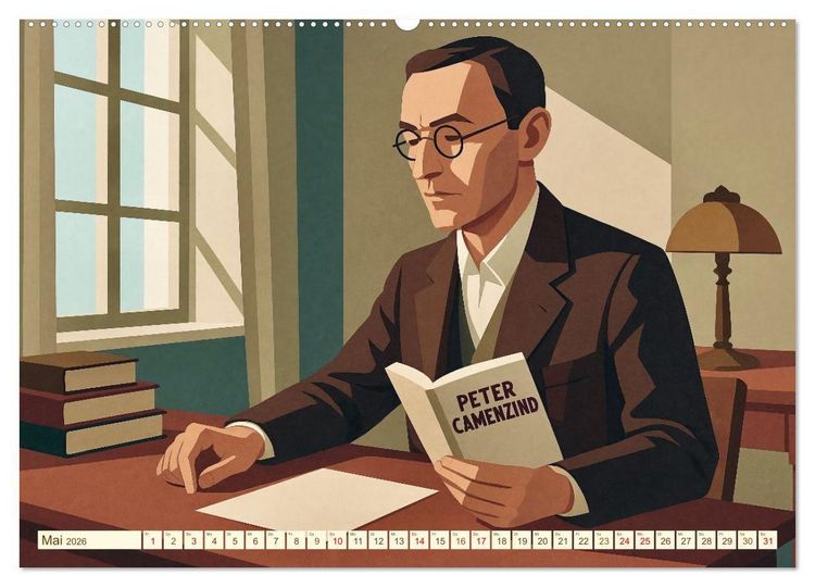 Produktbild: Hermann Hesse. Sein Leben, seine Werke (hochwertiger Premium Wandkalender 2026 DIN A2 quer), Kunstdruck in Hochglanz