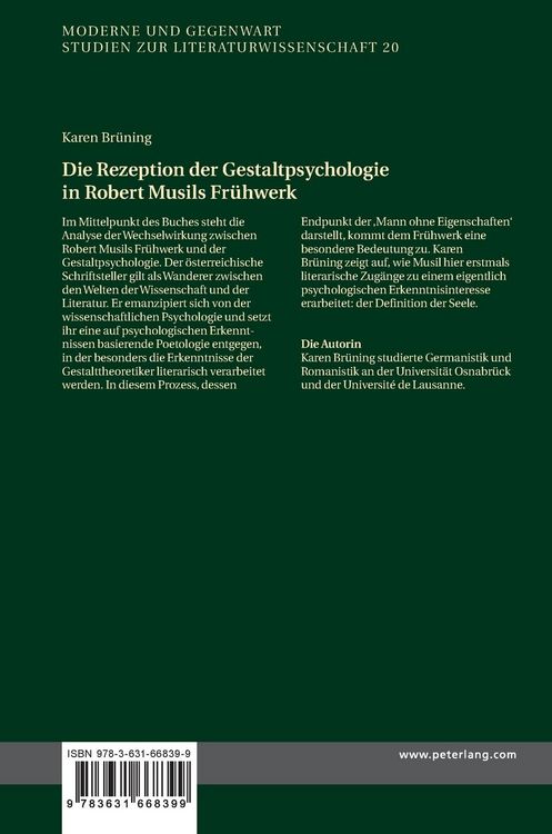 Produktbild: Die Rezeption der Gestaltpsychologie in Robert Musils Fr&uuml;hwerk