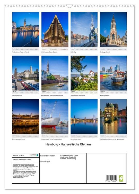 Produktbild: Hamburg - Hanseatische Eleganz (Wandkalender 2027 DIN A2 hoch), CALVENDO Monatskalender