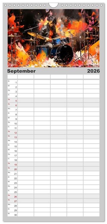 Produktbild: Familienplaner 2026 - Schlagzeug ewige Liebe live mit 5 Spalten (Wandkalender, 21 x 45 cm) CALVENDO