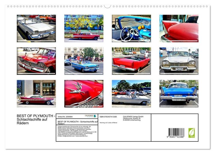 Produktbild: BEST OF PLYMOUTH - Schlachtschiffe auf R&auml;dern (hochwertiger Premium Wandkalender 2026 DIN A2 quer), Kunstdruck in Hochglanz