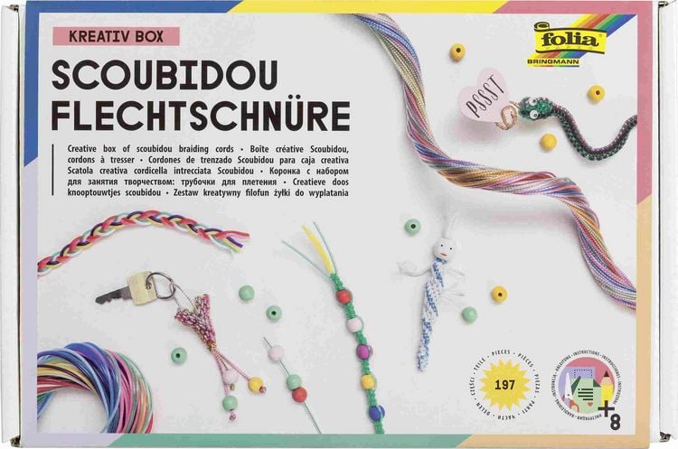 Produktbild: Folia Scoubidou Flechtschn&uuml;re KREATIV BOX, 150 Flechtschn&uuml;re und Zubeh&ouml;r