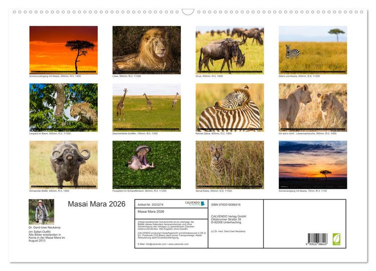 Produktbild: Masai Mara 2026 (Wandkalender 2026 DIN A2 quer), CALVENDO Monatskalender