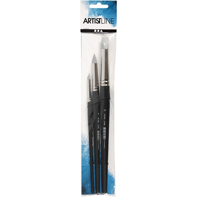 Produktbild: Creativ Company Artist Line Pinsel, L 19-25 cm, B 6+10+15 mm, Flach, rund, 3 Stk