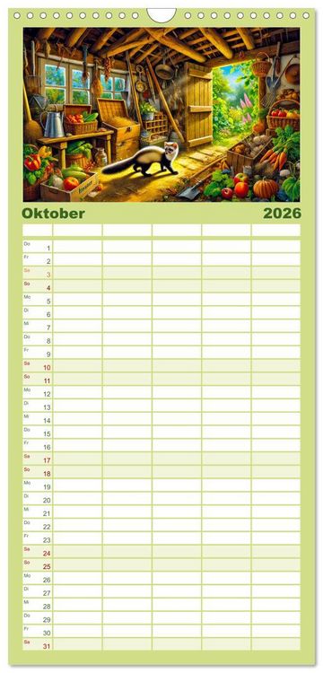 Produktbild: Familienplaner 2026 - Tiere im Garten - Tierische Begegnungen in der gr&uuml;nen Oase mit 5 Spalten (Wandkalender, 21 x 45 cm) CALVENDO
