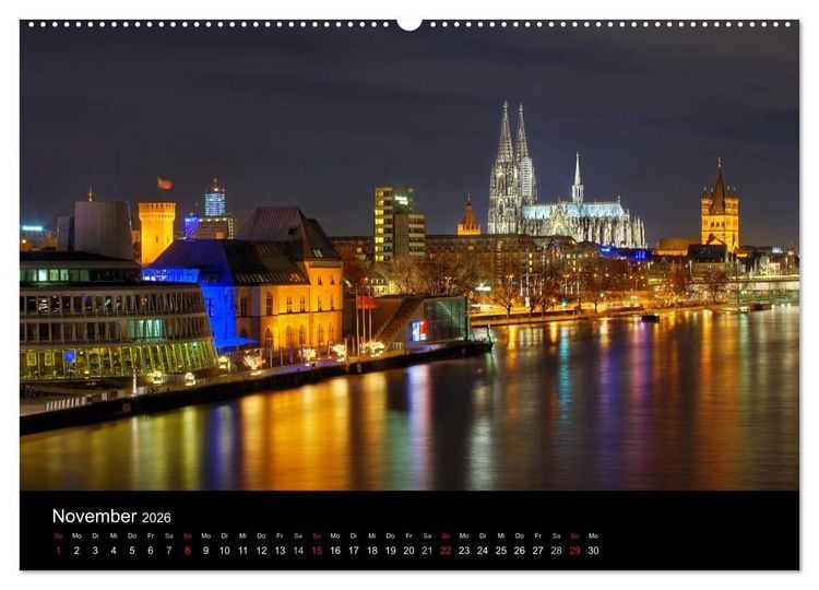 Produktbild: k&ouml;ln dunkel bunt - Die Stadt in anderem Licht! (Wandkalender 2026 DIN A2 quer), CALVENDO Monatskalender