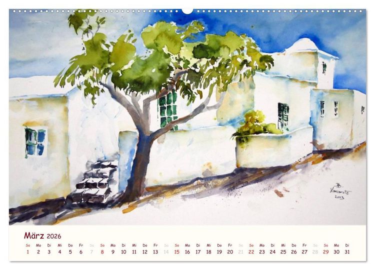 Produktbild: Lanzarote und Teneriffa - Aquarelle (Wandkalender 2026 DIN A2 quer), CALVENDO Monatskalender
