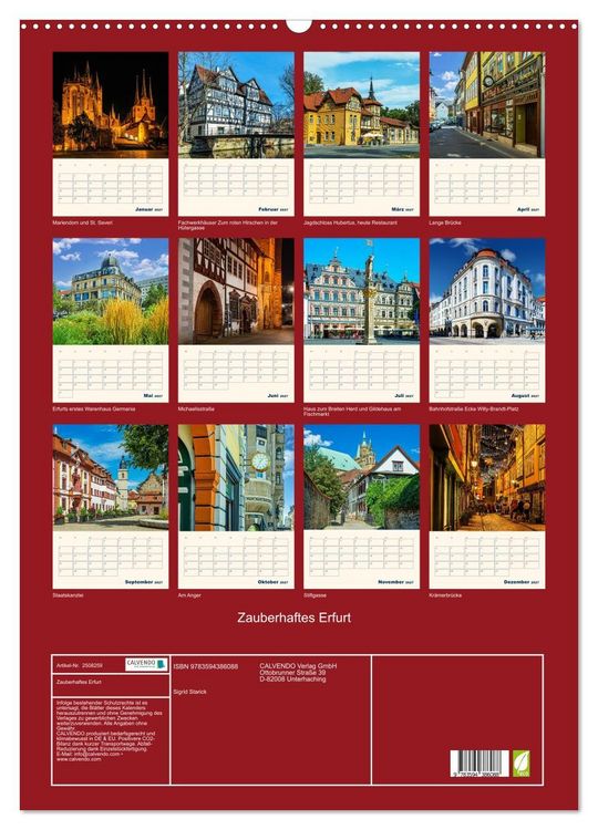 Produktbild: Zauberhaftes Erfurt (Wandkalender 2027 DIN A2 hoch), CALVENDO Monatskalender