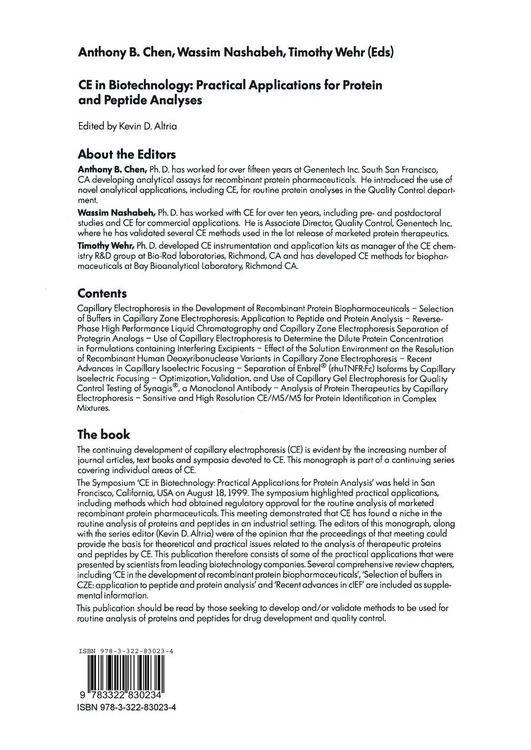 Produktbild: CE in Biotechnology: Practical Applications for Protein and Peptide Analyses