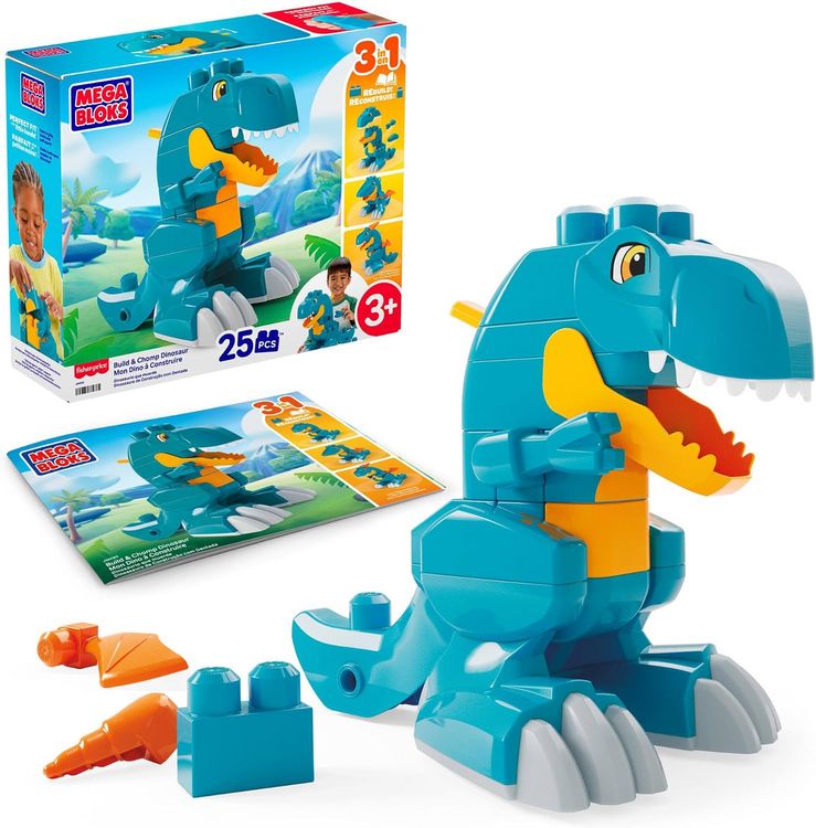Produktbild: MEGA BLOKS Fisher-Price Bei&szlig;-Dinosaurier zum Zusammenbauen T-Rex Bausteinspiel