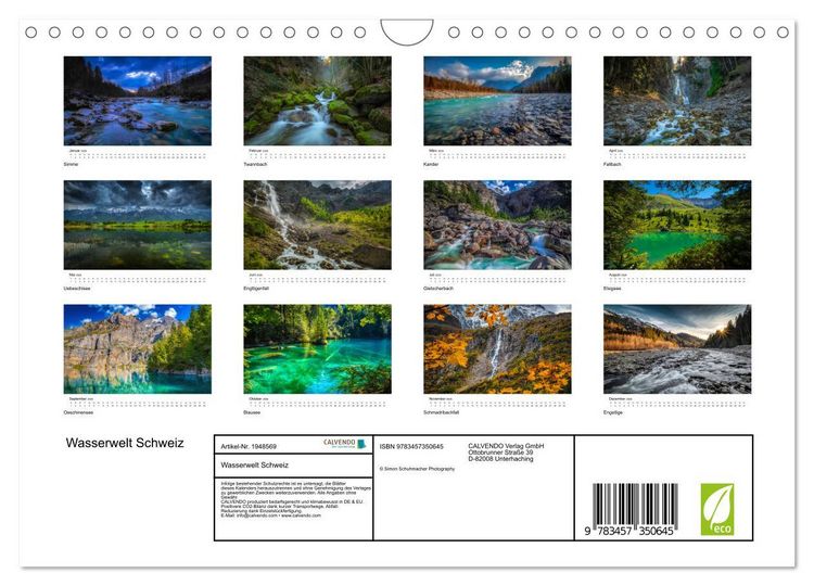 Produktbild: Wasserwelt Schweiz (Wandkalender 2026 DIN A4 quer), CALVENDO Monatskalender
