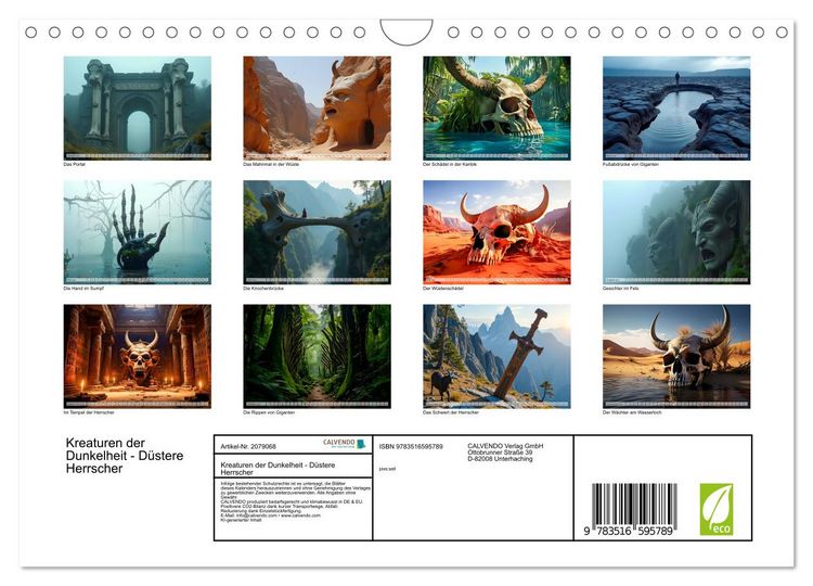 Produktbild: Kreaturen der Dunkelheit - D&uuml;stere Herrscher (Wandkalender 2026 DIN A4 quer), CALVENDO Monatskalender