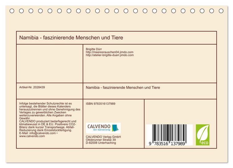 Produktbild: Namibia - faszinierende Menschen und Tiere (Tischkalender 2026 DIN A5 quer), CALVENDO Monatskalender